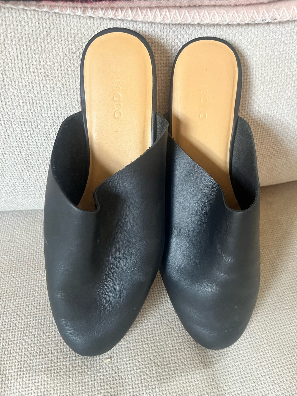 Black Leather Slip-On Mule - Women
